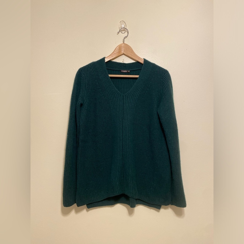 J. McLaughlin Cashmere & Wool Deep Green V-Neck Ribbed Sweater. Size S